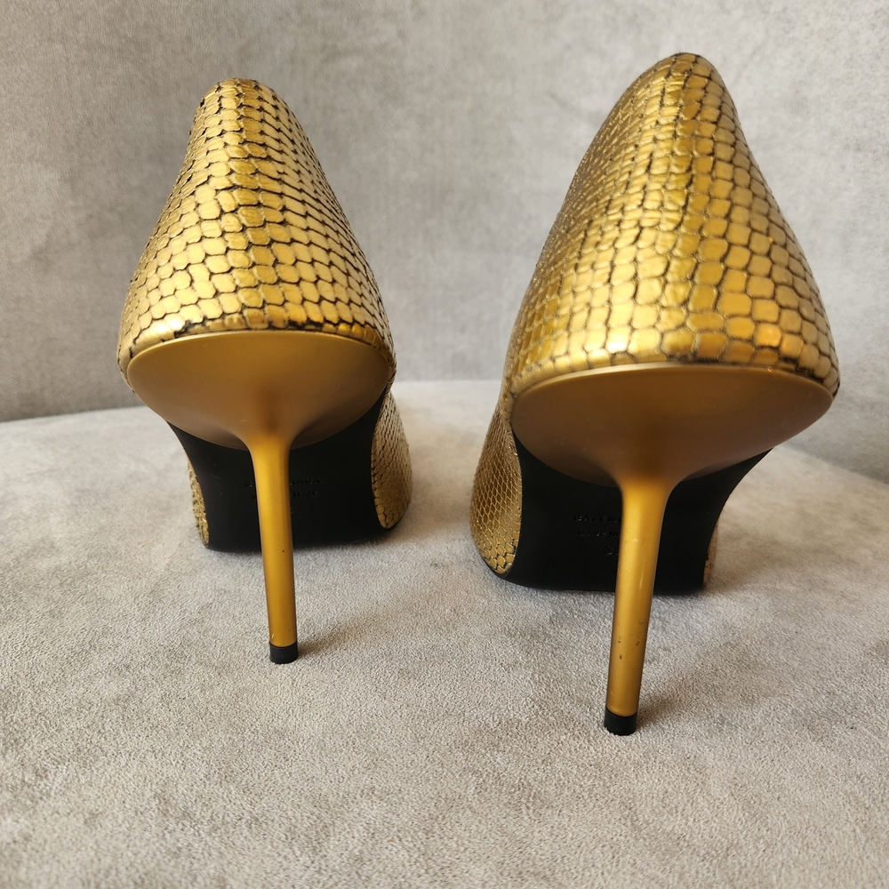Balenciaga pumps 8 gold leather snake Essex architectural Made Italy new $1020 - Picture 9 of 16